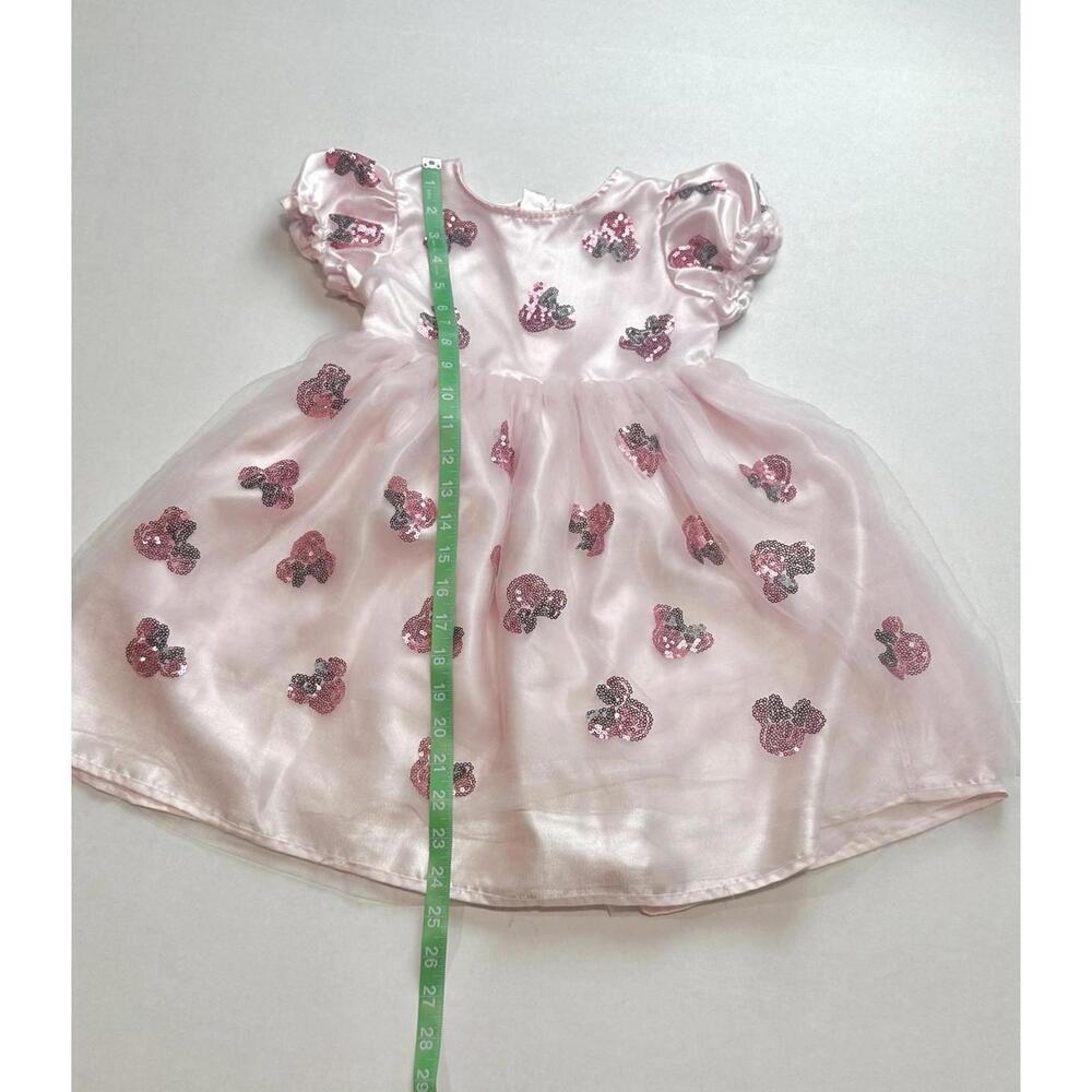 Disney Minnie Mouse Girls Dress Fit & Flare Puff Sleeve Tulle Sequin Pink 5/6 - Picture 12 of 15